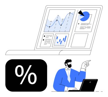 Grafikleri, grafikleri ve veri içgörüleri için dizüstü bilgisayardaki yüzdeleri analiz eden bir profesyonel. Finans, iş analizi, pazarlama, verimlilik, büyüme stratejisi için ideal