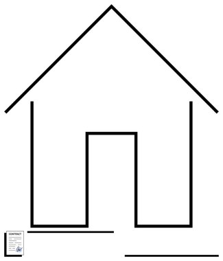 Ev, ev mülkiyetini, gayrimenkul işlemlerini ve anlaşmaları sembolize eden sözleşme kağıtlarıyla dolu. Gayrimenkul, ev satın alma, kira, inşaat, yasal sözleşmeler, mülkiyet için ideal