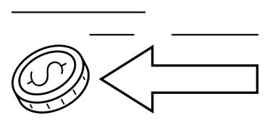 Dolar parası ve finansal yönü, para akışını ya da yatırım iadesini temsil eden sola bakan geniş bir ok. Finans, işletme, tasarruf, yatırım, bankacılık için ideal, başarı sade iniş sayfası