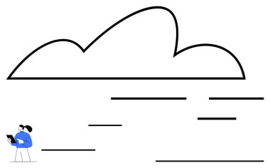 Büyük boyutlu bulut elementi, basit vuruşlarla, tablet kullanan kişi bulut hesaplamasını, dijital teknolojiyi gösteriyor. Yenilik, internet, bağlantı, uzaktan erişim, depolama, basitlik düzlüğü için ideal