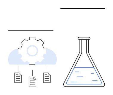 Bulut dağıtım dosyalarını ve laboratuvar şişesini sıvıyla donatın. Analiz, bulut hesaplama, araştırma, bilim, yenilik, deney ve teknoloji için ideal. Düz basit metafor