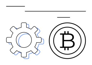 Vites ve bitcoin sembolü engelleme zinciri ve kripto para birimini vurguluyor. Teknoloji, finans, yenilik, endüstri, engelleme zinciri, kripto para, fintech için ideal. Düz basit metafor