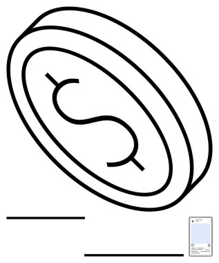 Dolar işareti ve akıllı telefonlu stilize bozuk para. Finans, bankacılık, dijital ödeme, kripto para birimi, çevrimiçi alışveriş, e-ticaret ve basit iniş sayfası için ideal