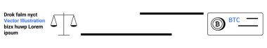 BTC etiketli bir kripto para kartı ile eşitliği dengeliyor. Finans, kripto para birimi, denge, adalet, ödeme sistemleri, engelleme zinciri, basit iniş sayfası için ideal