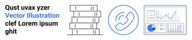Kitap yığını, telefon alıcı simgesi, grafikli veri görselleştirmesi ve pasta grafiği. İletişim, eğitim, analitik, araştırma, organizasyon, takım çalışması için ideal basit iniş sayfası
