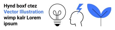 Yaratıcılık için ampul, yenilik için yıldırım ve büyüme için bitki. Beyin fırtınası, sürdürülebilirlik, enerji, eğitim, iş stratejisi, çevre konuları basit iniş için idealdir