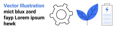 Vites simgesi, yeşil yaprak, ve şarj edilmiş batarya görselleştirici çevre dostu teknoloji, yenilenebilir enerji ve yenilik. Sürdürülebilirlik, mühendislik, çevre, enerji yeşili çözümler için ideal