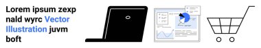 Analiz paneli ve alışveriş arabasının yanında dizüstü bilgisayar online alışveriş, veri analizi ve ekomünikasyon eğilimlerini sembolize ediyor. İş için ideal, ecommerce, pazarlama, analitik, teknoloji, girişimler basit