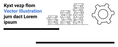 Yükselen madeni paralar, üretkenlik için bir dişli ikonu ile birlikte finansal büyümeyi temsil ediyor. Finans, iş planlaması, yatırım, strateji, analitik, işlemler için ideal