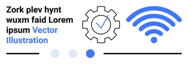 Kablosuz bir sembole ve noktalı elementlere bağlı kontrol işaretli bir dişli teknoloji, verimlilik, ilerleme, yenilik vurguluyor. Teknoloji hizmetleri, üretkenlik çözümleri, dijital eğilimler için ideal
