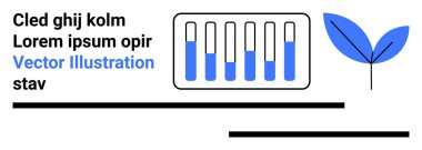 Bilim ve doğayı harmanlayan, minimum bitki tasarımı yanında mavi sıvıyla test tüpleri. Sürdürülebilirlik, araştırma, bilim, teknoloji, çevre dostu çözümler, yenilik, basit iniş için ideal