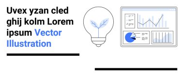 Büyümeyi ve yeniliği sembolize eden bitkili ampul bir veri göstergesi ile eşleştirildi. Sürdürülebilirlik, teknoloji, analitik, büyüme, ekoloji, girişimler ve basit iniş sayfası için ideal