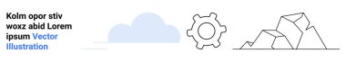 Bulut, dişli ve geometrik şekiller teknoloji, takım çalışması, problem çözme ve yenilik fikirlerini iletir. Dijital dönüşüm için ideal, otomasyon, işbirliği asgari tasarım ve basit