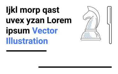 Şövalye satranç taşı, modern stil metnin ve satırların yanında. Strateji, odaklanma, mantık, planlama, karar verme, problem çözme, yaratıcılık, basit iniş sayfası için ideal