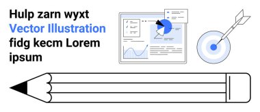 Kalem yaratıcılığı vurgular. Analitik gösterge paneli hedefleri izler, ilerlemeyi ön plana çıkarır. Dartboard kesinliği ve başarıyı sembolize eder. Üretkenlik, yaratıcılık, strateji, analitik ve odaklanma için ideal
