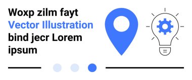 Konum iğnesi, dişli ampul, yatay çizgiler ve temiz mavi ve siyah dizaynlı yer tutucu metin. Teknoloji, navigasyon, yaratıcılık, yenilik ve basit beyin fırtınası için ideal.