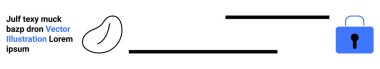Mavi kilit, minimalist çizgi şekilleri, soyut nesneler ve metin güvenliği, mahremiyeti ve veri entegrasyonunu çağrıştırıyor. Siber güvenlik, veri koruması, teknoloji ve iletişim için ideal