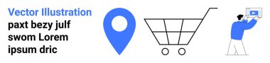 Yer belirleyici, alışveriş arabası, insan alıkoyma cihazı. E-ticaret, dağıtım hizmetleri, navigasyon, pazarlama, perakende, teknoloji ve basit iniş sayfası için ideal