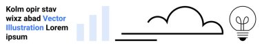 Açık mavi dikey grafik çubukları, basit bulut çizgisi sanatı ve yeniliği sembolize eden bir ampul yanında metin. Veri görselleştirme, yaratıcılık, eğitim, teknoloji, büyüme, web tasarımı için ideal basit