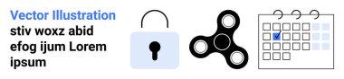 Asma kilit güvenliği sembolize eder, odaklanma için hareketli çevirici, ve planı gösteren işaretli takvim. Organizasyon, üretkenlik, odaklanma, planlama, güvenlik, teknoloji veya basit