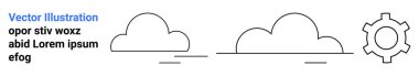 Bağlantı, verimlilik ve sistemleri vurgulayan basit bulut grafikleri ve dişli simgesi. Teknoloji, otomasyon, yenilik, bulut hesaplama, mühendislik, web tasarımı ve basit bir iniş için ideal