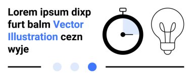 Kronometresi, ampul ikonu, yer tutucu metni ve yön bulma noktalarıyla modern düzen. Üretkenlik ipuçları, zaman yönetimi, yaratıcılık, yenilik, beyin fırtınası iş akışı kavramları için ideal