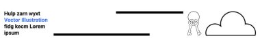 Bir bulutun yanında duran kişi, kompozisyona eklenmiş satırlar ve metin elemanları. Yaratıcılık, beyin fırtınası, yenilik, soyut düşünce, minimalizm, basitlik, basit iniş için ideal