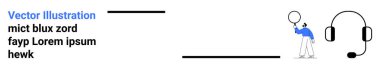 Daha yakından analiz etmek için bir büyüteç kullanan şahıs, sorguyu, iletişimi ve netliği sembolize eden bir kulaklık ile birlikte. Teknoloji, araştırma, destek, çözümler, takım çalışması, odaklanma ve basit