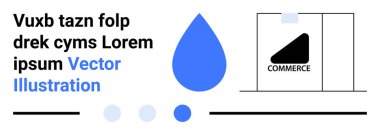 Soyut mavi damla ile daireler ve geometrik şekiller ile ticaret mağaza önü işareti yanında. Markalaşma, e-ticaret, pazarlama, su sürdürülebilirliği, yaratıcı tasarım, teknoloji veya basit