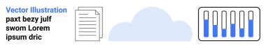 Bulut simgesi, dijital dokümanları ve bar tablosunda görselleştirilmiş verileri birbirine bağlar. Bulut hesaplama, dosya paylaşımı, veri depolama, dijital iş akışı, veri görselleştirme, analitik, basit iniş sayfası için ideal