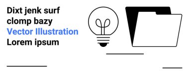 Bir klasörün yanındaki ampul yaratıcılığı, yeniliği ve veri organizasyonunu ön plana çıkarıyor. Üretkenlik, beyin fırtınası, dosyalama sistemleri, proje yönetimi, fikir depolama, iş akışı tasarımı için ideal basit