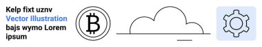 Bitcoin sembolü, bulut ana hatları ve dişli simgesi birlikte kripto para birimi, engelleme zinciri, teknoloji, yenilik, finans, dijital dönüşüm ve veri işlemesini ifade eder. Web banner fintech için ideal