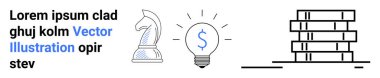 Satranç şövalyesi ilhamı, bir dolar işareti ile aydınlatılmış ampul, temiz bloklar yığını. Strateji, finans, yaratıcılık, yenilik, karar verme, organizasyon için ideal