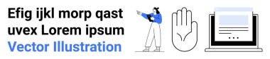 Kişi gösterme, büyük el hareketi sembolü ve metin yapısı olan dizüstü bilgisayar yaratıcılığı, iletişimi ve dijital araçları işaret ediyor. Takım çalışması, eğitim, teknoloji, UI pazarlama kavramları için ideal