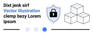 Siber korunmayı gösteren kutunun yanında kilit sembolü olan bir kalkan. Teknoloji, veri yönetimi, lojistik, güvenlik, depolama, e-ticaret, basit iniş sayfası için ideal