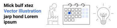 Bacalı fabrika, işaretli tarihli takvim ve parlayan ampul. Üretkenlik, planlama, yenilik, yaratıcılık, programlama, endüstriyel ilerleme ve basit iniş sayfası için ideal