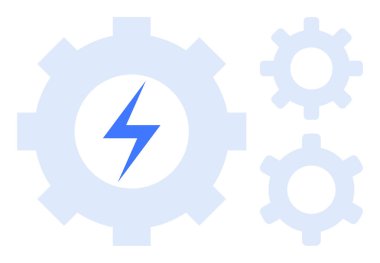Merkezi yıldırımlı mavi dişliler enerjiyi, verimliliği ve yeniliği simgeliyor. Otomasyon, mühendislik, teknoloji, enerji, takım çalışması verimliliği ve süreçler için ideal. Düz basit