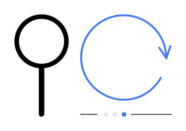 Seyrüsefer göstergesine sahip büyüteç ve dairesel ok keşif, tazeleme ve tekrarlama kavramlarını çağrıştırır. Arama, güncelleme, yineleme, optimizasyon, iş akışı, basit iniş işlemleri için ideal