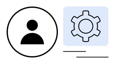 Mavi karenin içindeki bir dişlinin yanında insan simgesi, kullanıcı profili yönetimi, tercihleri veya yapılandırmaları öneriyor. Uygulamalar, web siteleri, ayar sayfaları, kullanıcı panelleri, veri erişim portalları için ideal