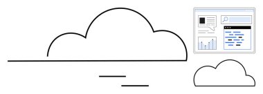 Bulut çizgisi veri gösterge paneli ve analitik çizelgelerle eşleştirildi. Teknoloji, bulut hizmetleri, veri görselleştirme, hesaplama, yazılım, analiz ve basit iniş sayfası için ideal