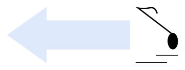 Mavi sol köşeli ok, hareket çizgileri olan soyut siyah şeklin yanında, ilerlemeyi, navigasyonu ya da yön değiştirmeyi iletiyor. Rehberlik, strateji, liderlik, seçim, karar verme odakları için ideal