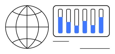 Artan bar tablosunun yanındaki dünya bağlantı, veri analizi ve eğilimleri temsil ediyor. İş için ideal, istatistik, büyüme, analitik, küresel eğilimler, eğitim için basit iniş sayfası