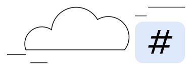 Mavi bir karede hareket çizgileri ve meta veri sembolü olan bir bulut çizgisi. Ağ oluşturma, sosyal medya, veri paylaşımı, bulut hesaplama, dijital strateji, içerik oluşturma, basit iniş sayfası için ideal