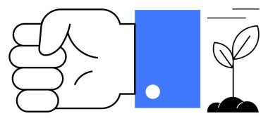 Tomurcuklanan filizlerin yanında kapalı yumruklar gücü, büyümeyi ve potansiyeli simgeler. Liderlik, motivasyon, güç, iş stratejisi, sürdürülebilirlik başarısı için idealdir. Düz basit