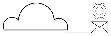 E- posta ve teçhizatlı bulut bağlantı, iletişim ve sistem işlevselliğini sembolize ediyor. Teknoloji, işbirliği, iş akışı, veri yönetimi, bulut hizmetleri, e-posta pazarlaması için ideal