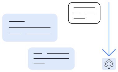 İletişim kutuları, bir dişli simgesine doğru yol gösteren bir okla bağlanmış, iş akışı otomasyonunu gösteriyor. Takım çalışması, organizasyon, üretkenlik, verimlilik, iletişim, teknoloji için ideal, basit