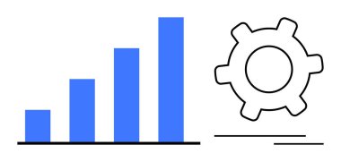 Dikey çizelge yukarı doğru büyümeyi bir dişlinin yanında gösteriyor, bu da ilerlemeyi, optimizasyonu ve verimliliği simgeliyor. İş, veri, büyüme, başarı verimlilik yenilik yönetimi için idealdir. Düz