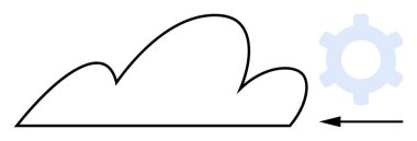 Veri işleme, yönetim ve optimizasyonu sembolize eden sol uçlu okla bir dişliye bağlı bulut anahattı. Teknoloji, otomasyon, yenilik, iş akışı, ağ, bulut için ideal