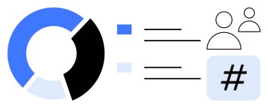 Üç bölümlü dairesel grafik, kullanıcı simgeleri ve üstveriye doğru yönelen iki yatay çizgi. Analiz, takım çalışması, ağ oluşturma, veri dağılımı, bölümlendirme, sosyal