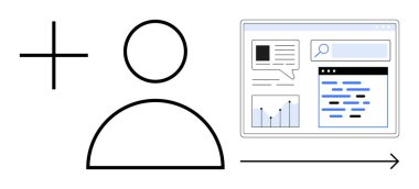 Profil simgesi, analitik şeması, arama çubuğu ve metin arayüzü bağlandı. Kullanıcı deneyimi, veri entegrasyonu, arayüz tasarımı, profil oluşturma, dijital strateji içerik yönetimi için ideal